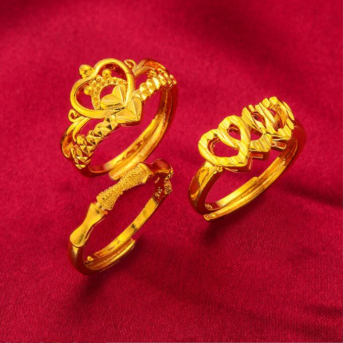 Nhẫn Mạ Vàng 24K Hình Bướm / Trái Tim / Vương Miện Tre / Vương Miện Thời Trang Cho Nữ