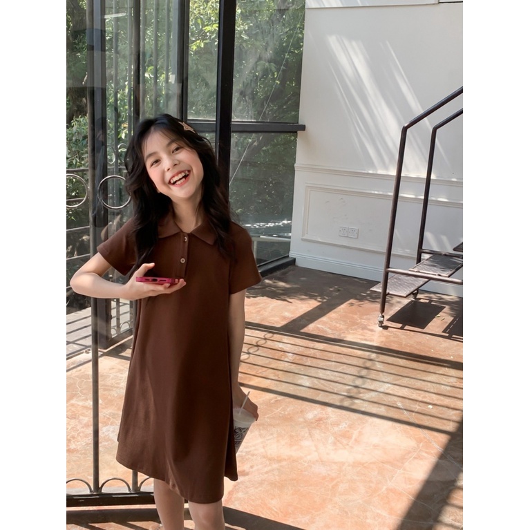 Đầm Thun polo Tay Ngắn Dáng Dài Thời Trang Mùa Hè Xinh Xắn Cho Bé Gái
