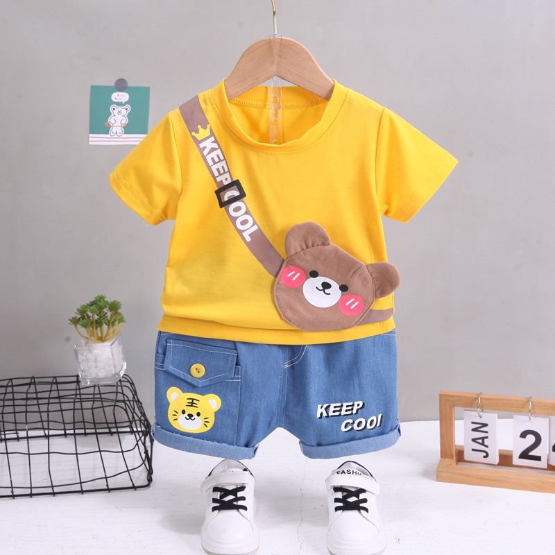 Set Đồ Thể Thao Mùa Hè 2 Món Gồm Áo Thun Cotton + Quần Dài Thời Trang Cho Bé Trai / Gái