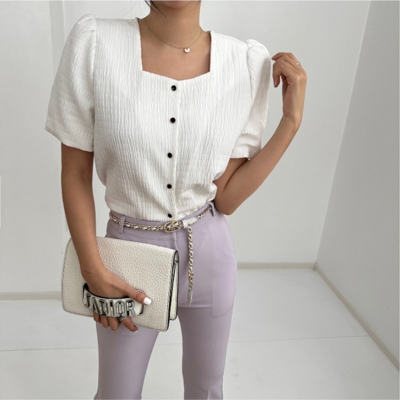 SUXI Áo Sơ Mi Tay Ngắn Cổ Vuông Quyến Rũ Thời Trang Hè Cho Nữ