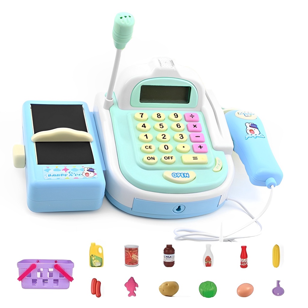 Giả vờ chơi siêu thị cửa hàng tạp hóa mua sắm máy tính tiền playset micrô máy tính đồ chơi giáo dục cho bé trai bé gái