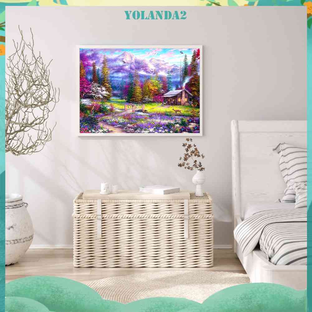 Bộ Tranh Đính Đá 5D Tự Làm Toàn Diện Họa Tiết Khu Vườn Tím Trang Trí Nhà Cửa