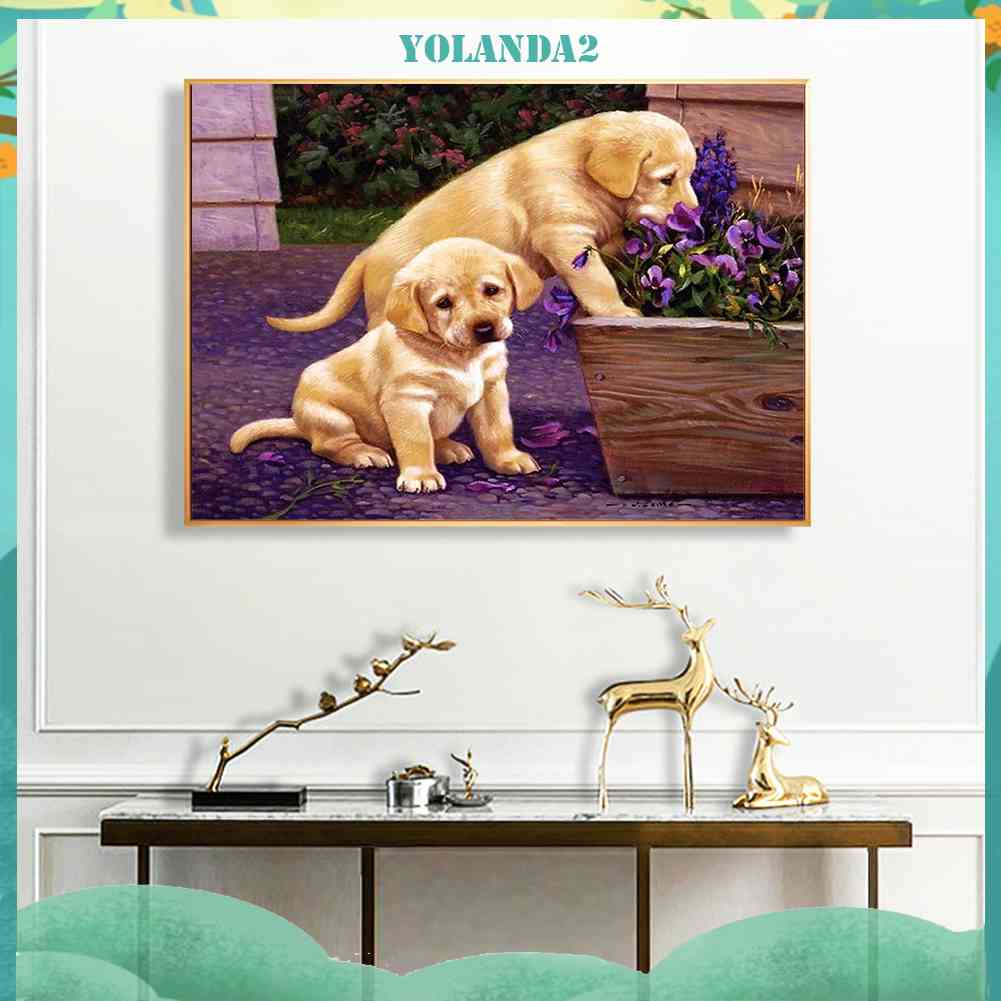 Bộ Tranh Đính Đá Toàn Bộ Họa Tiết Labrador Độc Đáo DIY Dùng Trang Trí Nhà Cửa