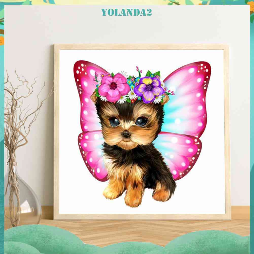 Bộ Tranh Đính Đá Resin Tròn Tự Làm Hình Chú Chó Yorkshire Terrier