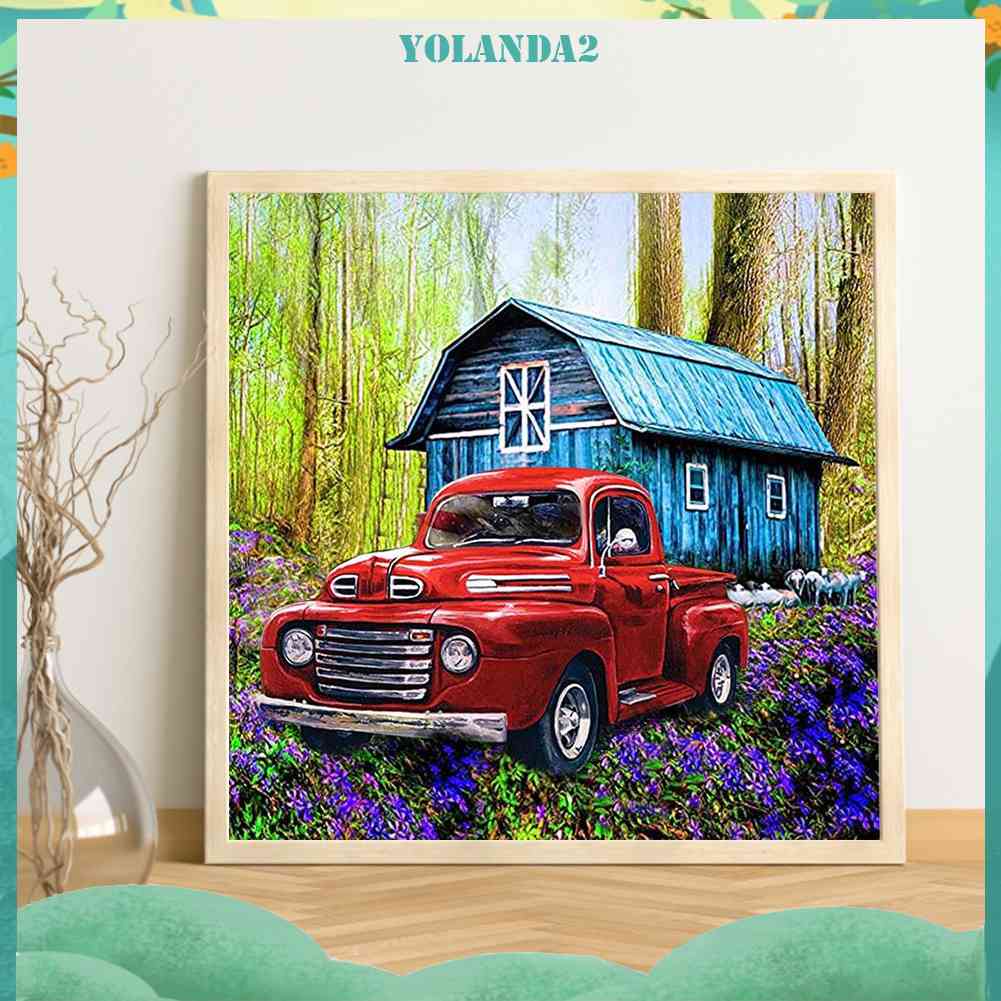 Tranh Đính Đá Kim Cương Toàn Bộ 5D DIY Hình Vẽ Xe Hơi Màu Đỏ