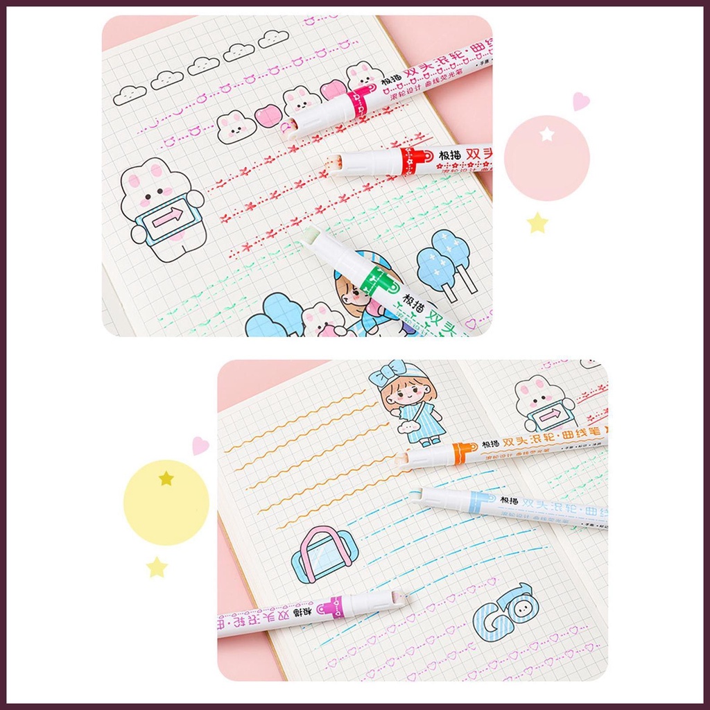 Set 6 Bút Lông Hai Đầu Ngòi Mảnh Vẽ Đường Nét Mảnh Dành Cho Tạp Chí Khảm Đá