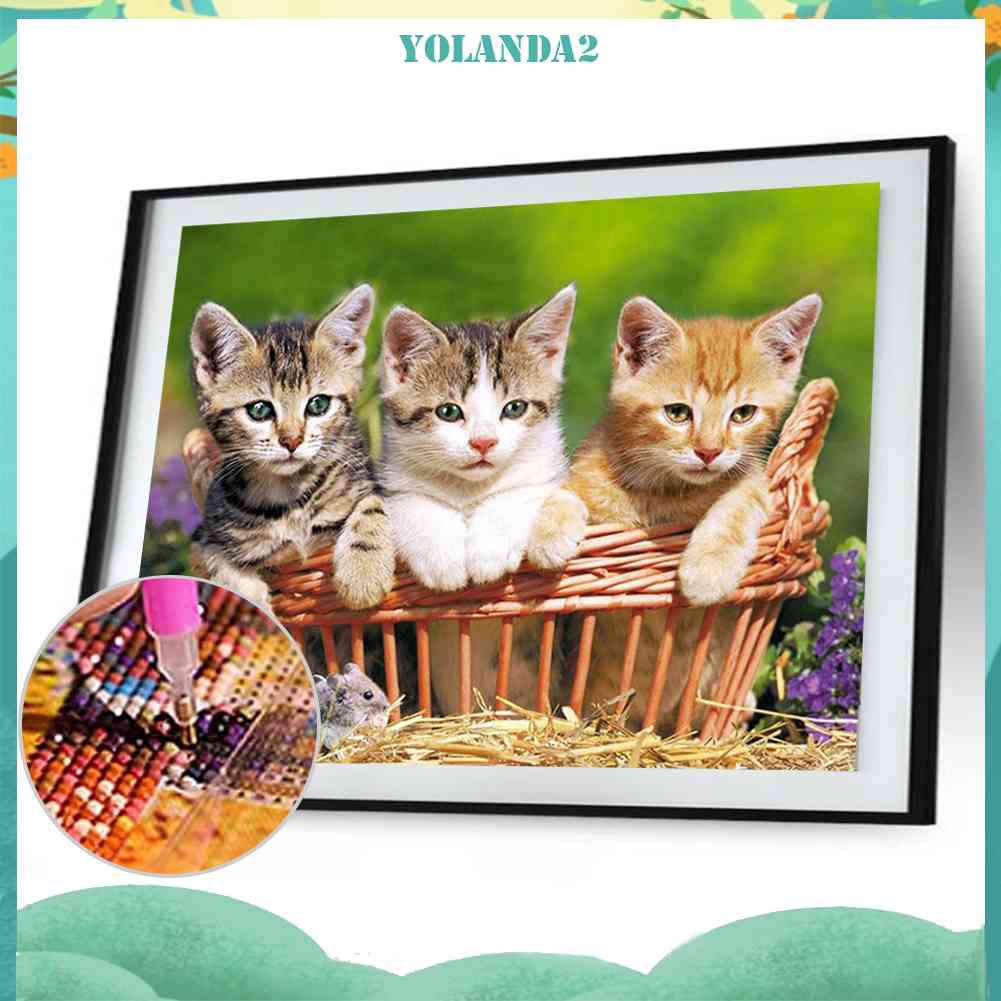 Tranh Đính Đá Kim Cương Toàn Bộ 5D DIY Hình Vẽ Mèo Đáng Yêu