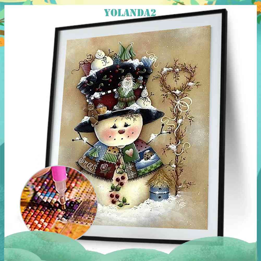 Tranh Đính Đá Kim Cương Toàn Bộ 5D DIY Hình Người Tuyết Giáng Sinh
