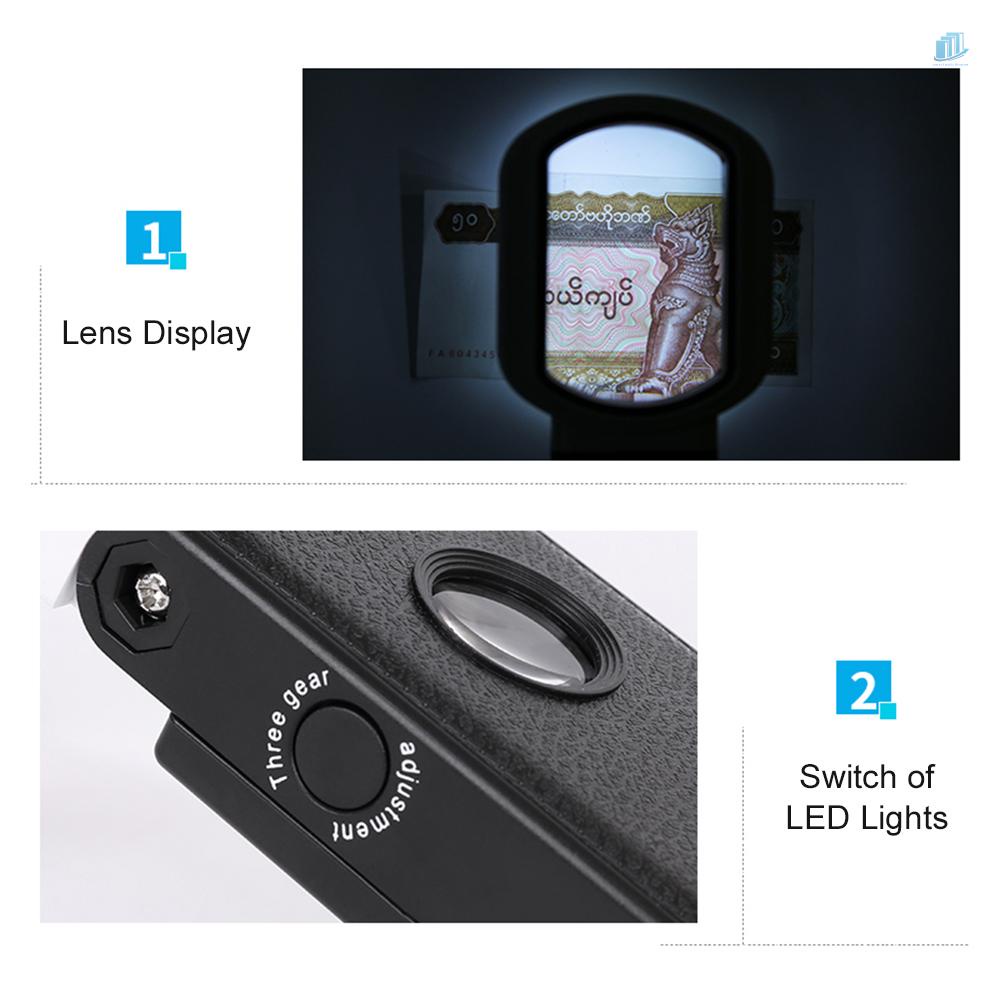 Kính Lúp Cầm Tay 10X / 25X Có Thể Gập Lại Đa Năng Kèm 6 Đèn LED 2 Tia UV