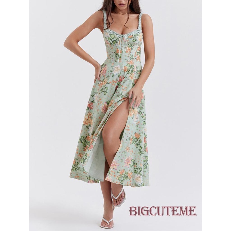 Đầm Midi Hai Dây Cổ Khoét Sâu In Họa Tiết Hoa Thời Trang Mùa Hè Cho Nữ