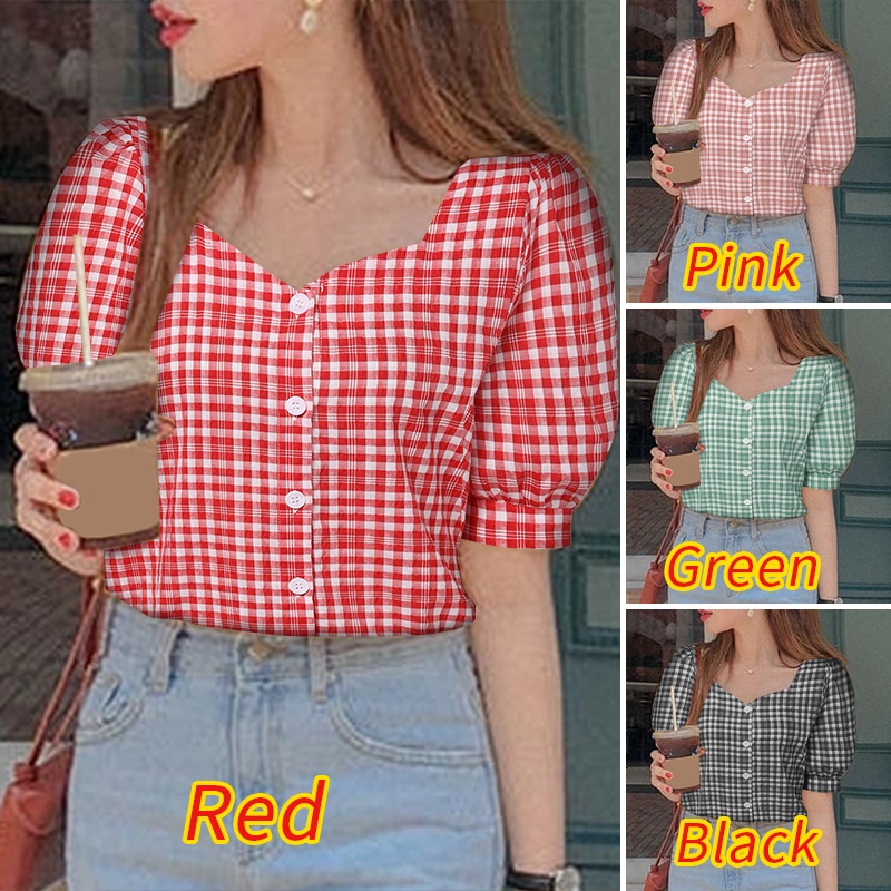 Áo nữ ZANZEA tay phồng họa tiết caro thời trang