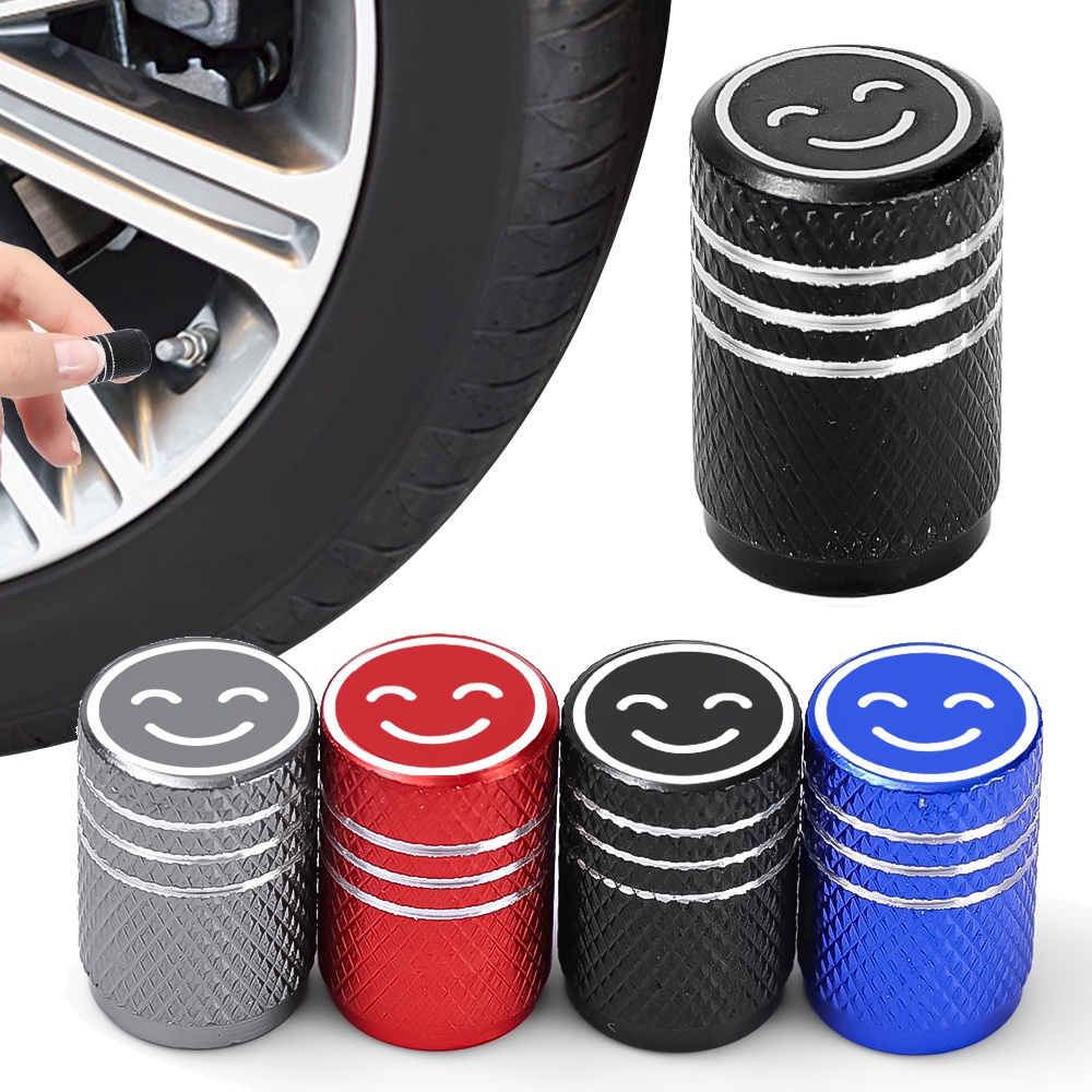 Bộ 4 Nắp Van Bánh Xe Hơi Bằng Hợp Kim Nhôm Hình Mặt Cười Chống Bụi