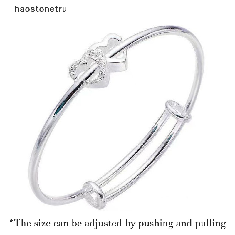 Ru Vòng Tay Hai Lớp Hình Trái Tim Đôi Màu Bạc Đơn Giản Cá Tính Có Thể Điều Chỉnh Làm Quà Tặng Tình