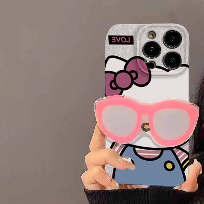 Ốp Điện Thoại Kèm Giá Đỡ Hình Mèo Kitty Dễ Thương Cho iPhone13 11 14Pro 4KX1 12XS Max