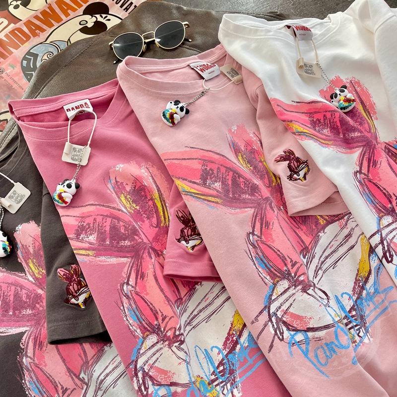 Áo Thun Cotton Tay Ngắn Cổ Tròn In Hình Thỏ Hoạt Hình Dành Cho Nữ