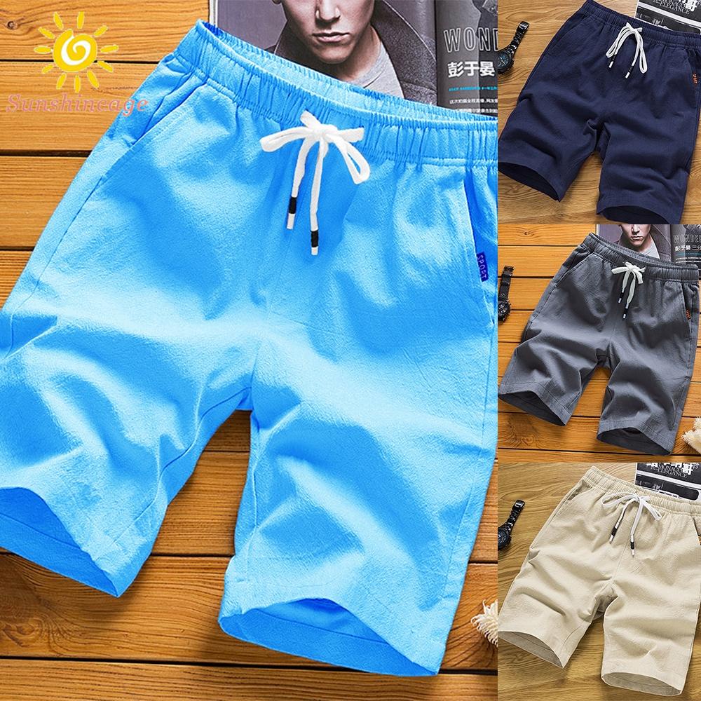 Quần Short Đi Biển Chất Liệu Cotton Lanh Mỏng Thoáng Khí Thời Trang Mùa Hè Cho Nam Giới