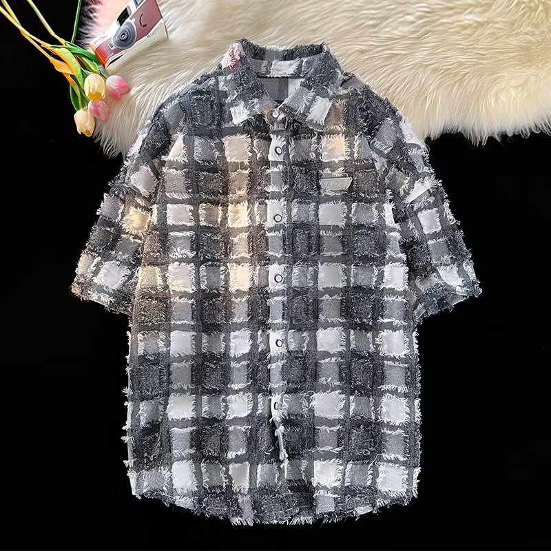 Áo Sơ Mi Nam Ca Rô Ngắn Tay Cổ Bẻ Thời Trang