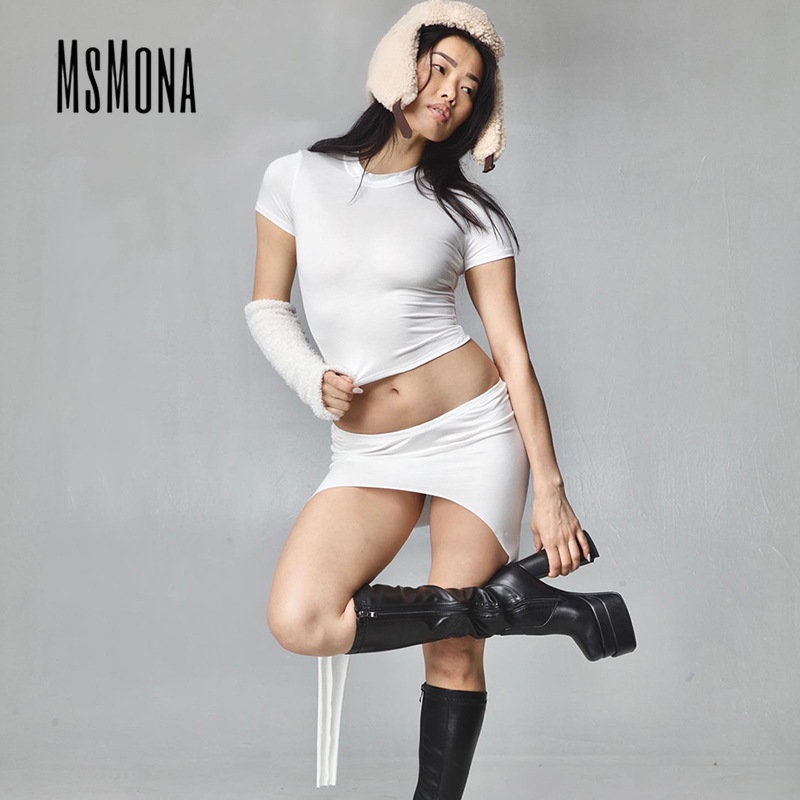 Bộ Đồ Ôm Dáng Cổ Tròn Tay Ngắn Màu Trơn Thời Trang 2023 Dành Cho Nữ