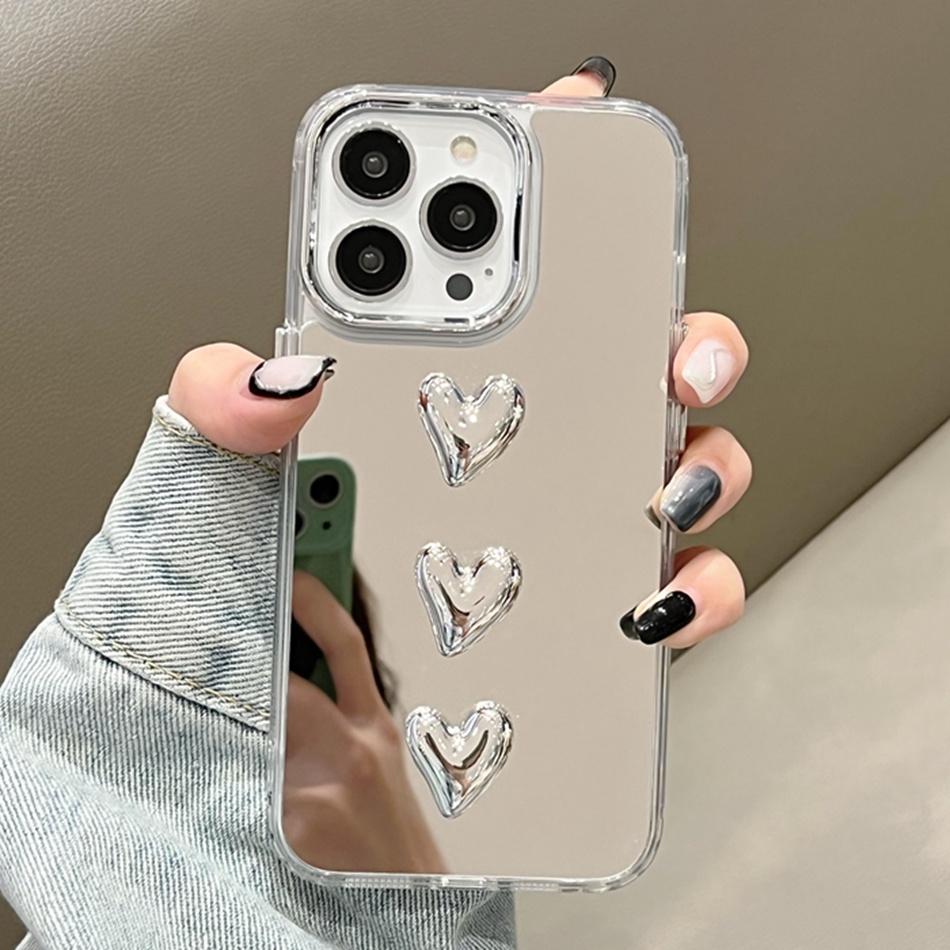 Ốp Điện Thoại Silicon Tráng Gương Hình Trái Tim 3D Cho IPhone 11 12 13 14 Pro MAX 14Pro X XR XS MAX 7 8 Plus SE 2020 14plus