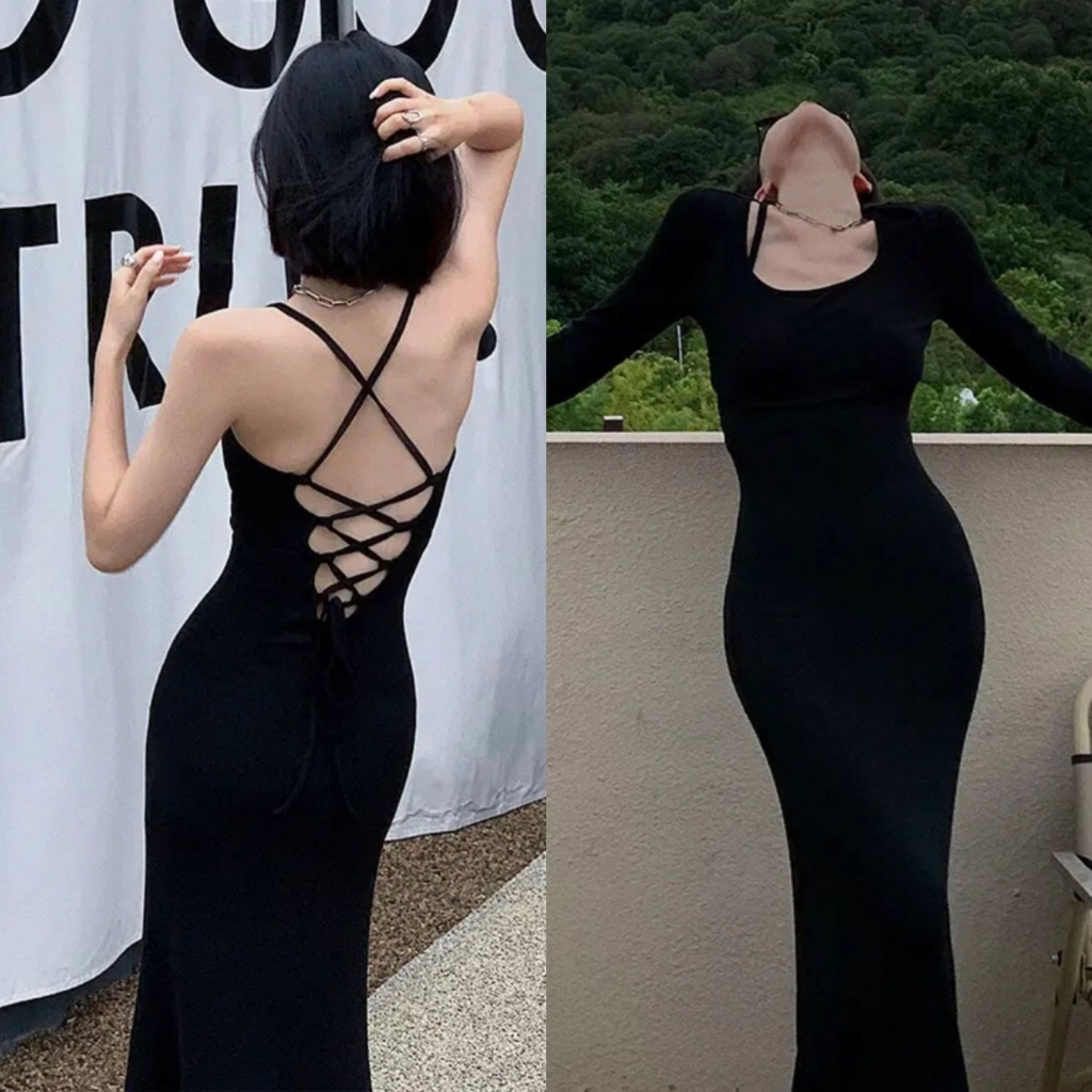 [F &amp; X] Đầm Đuôi Cá Dài Hở Lưng Ôm Dáng Hở Lưng Có Đệm Ngực Thiết Kế Độc Đáo Thời Trang Quyến Rũ