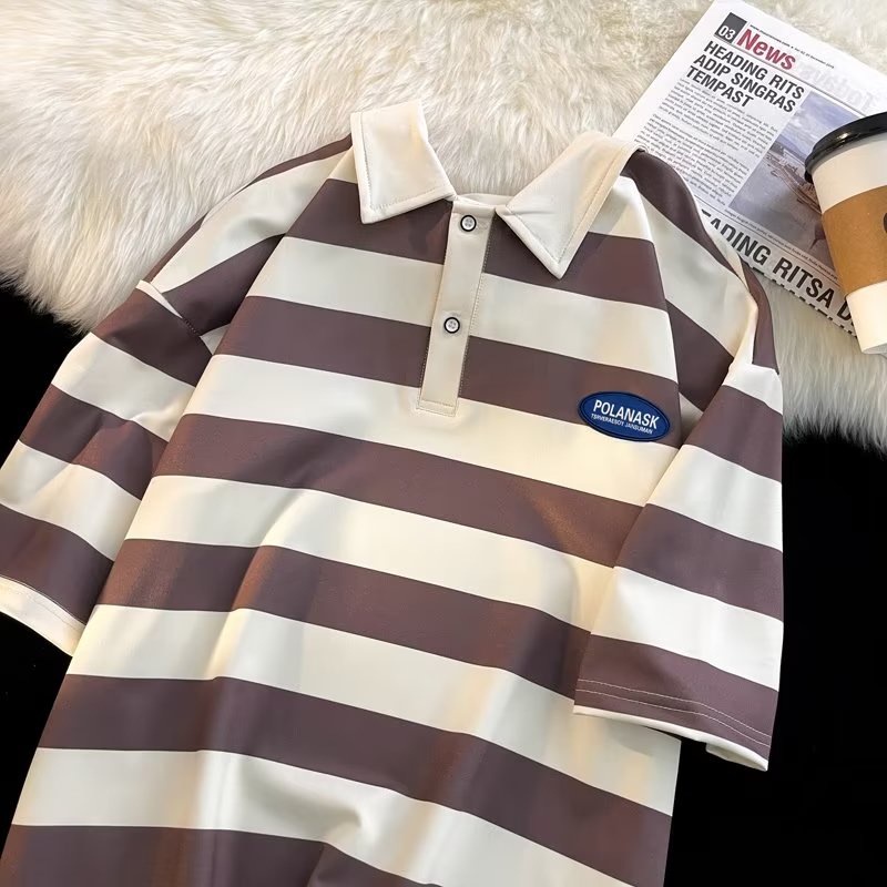 Áo Thun POLO Cotton Ngắn Tay Họa Tiết Kẻ Sọc Đính Hạt Thời Trang Mùa Hè Hàng Mới Dành Cho Bạn Nam