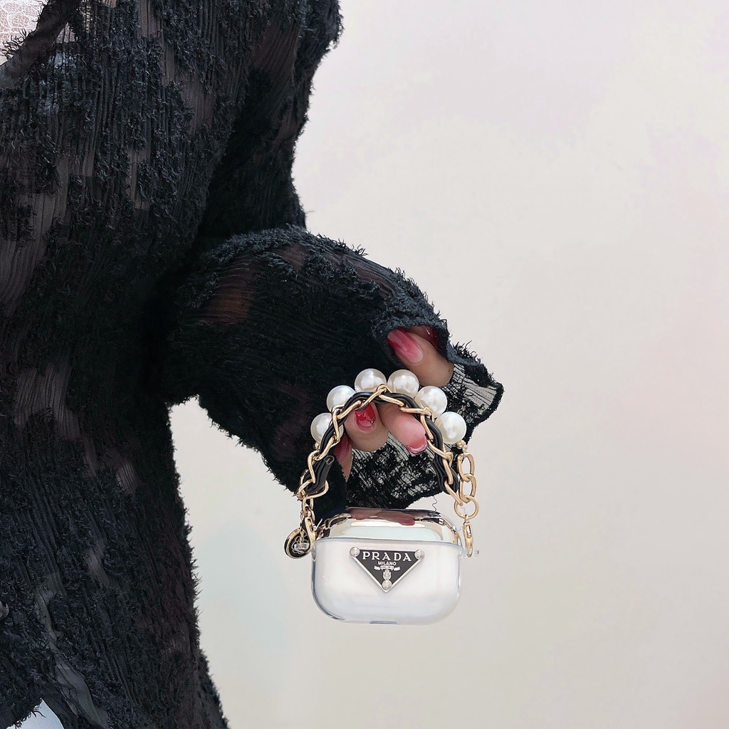 Vỏ Bảo Vệ Hộp Sạc Tai Nghe AirPods 1 / 2 / 3 Pro2 2022 Bluetooth Không Dây Bằng tpu Mềm Trong Suốt Chống Trầy Hình Tam Giác Màu Trắng Đen 3D Thời Trang