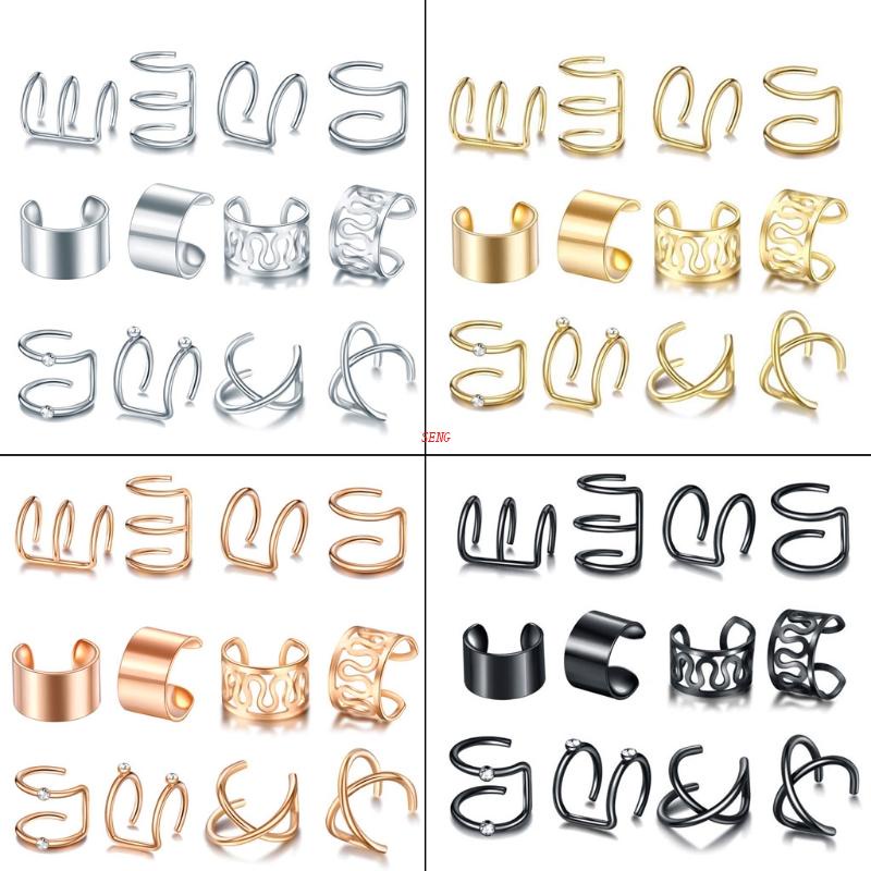 12 Bông Tai Đeo Vành Tai Phong Cách Punk Đơn Giản Thời Trang Cho Nữ