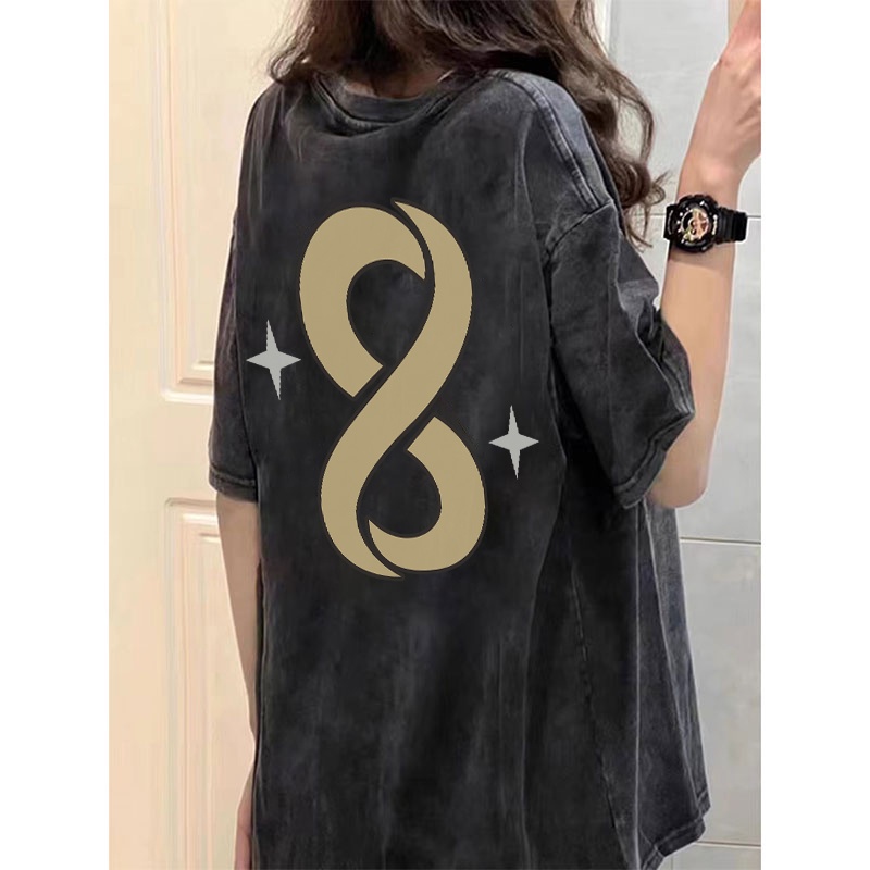 Áo Thun 100% Cotton Tay Ngắn Dáng Rộng In Chữ Số 8 Màu Đen Phong Cách Hàn Quốc Thời Trang Mùa Hè 2023