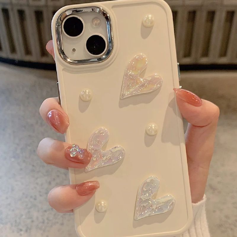Ốp Điện Thoại Mềm Hình Trái Tim Màu Trắng Sữa Cho iPhone14promax 13promax 12 11 7plus xs