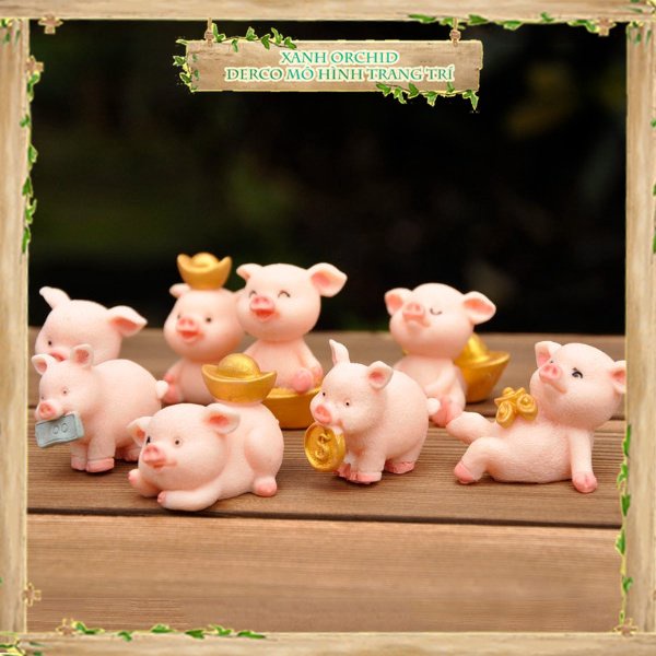 Mô Hình Tiểu Cảnh "Gia Đình Heo Thần Tài Mini" Trang Trí Sen Đá, Sân Vườn/ Chậu Cây, DYI, Terrarium