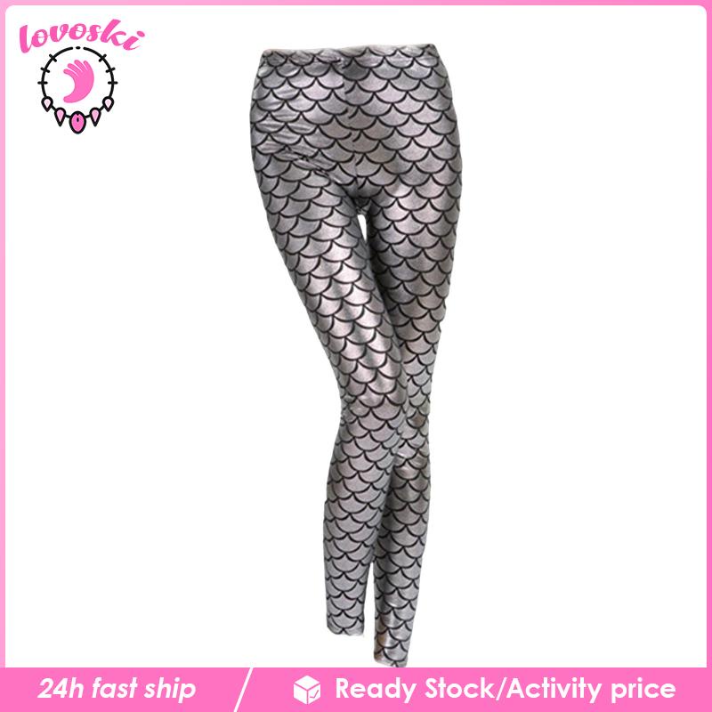 [Lovoski] Quần Legging Dáng Ôm Eo Cao Họa Tiết Vảy Cá Cho Nữ Biểu Diễn Sân Khấu