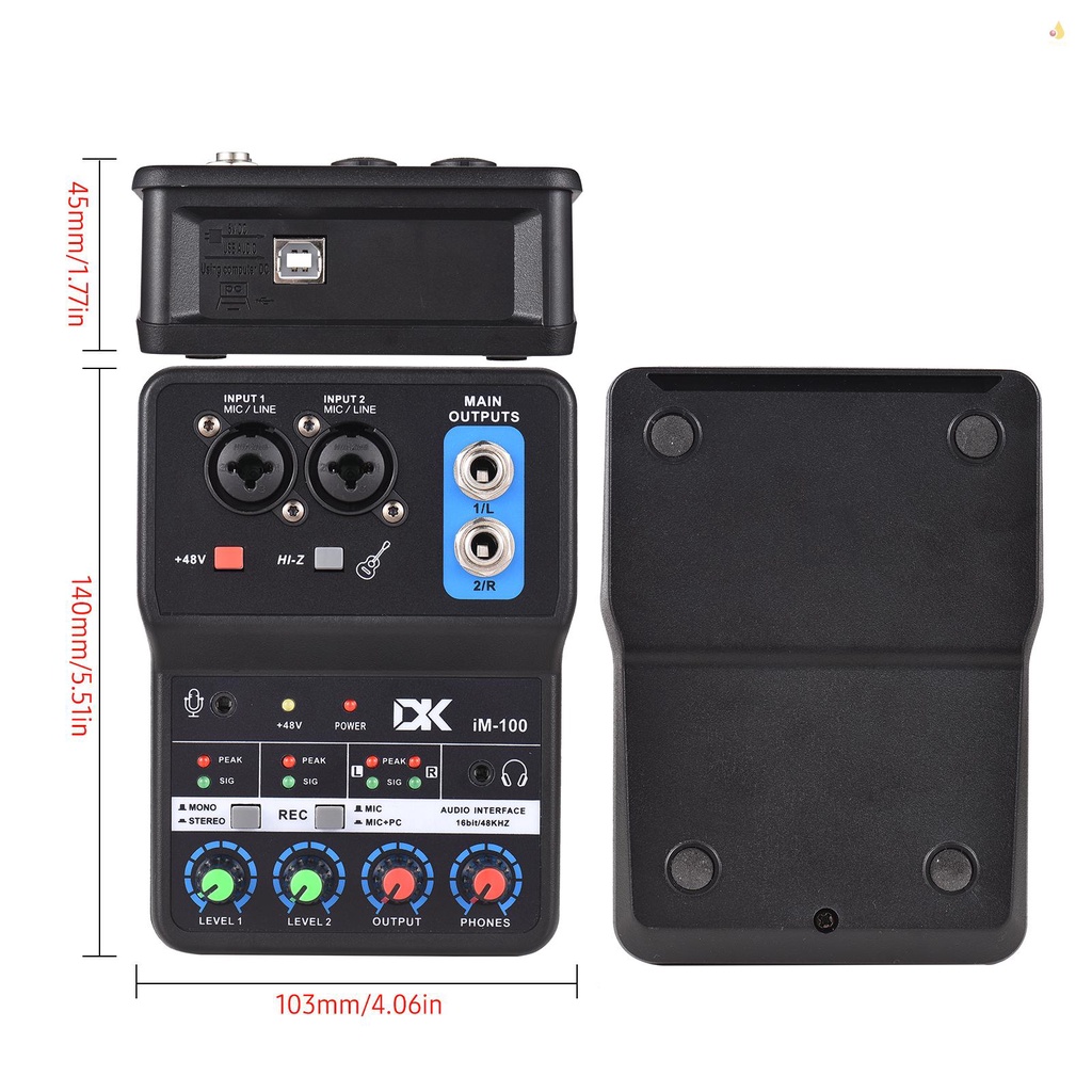 Thẻ Ghi Âm Chuyên Nghiệp DK iM100 16bit / 48kHz Mini Giao Diện USB 2 Trong &amp; 2 Ra 48V Phantom Power-B