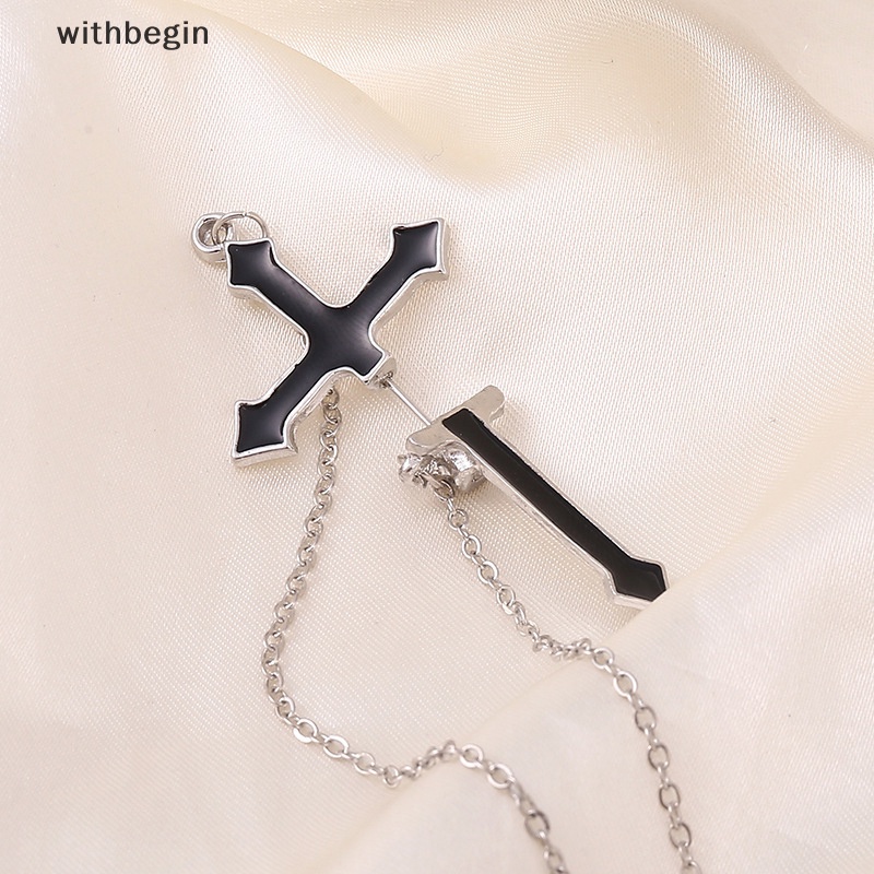 Đôi Khuyên Tai Dáng Dài Hình Thánh Giá Màu Đen Phong Cách Rock Cổ Điển Thời Trang Cho Tuổi Teen