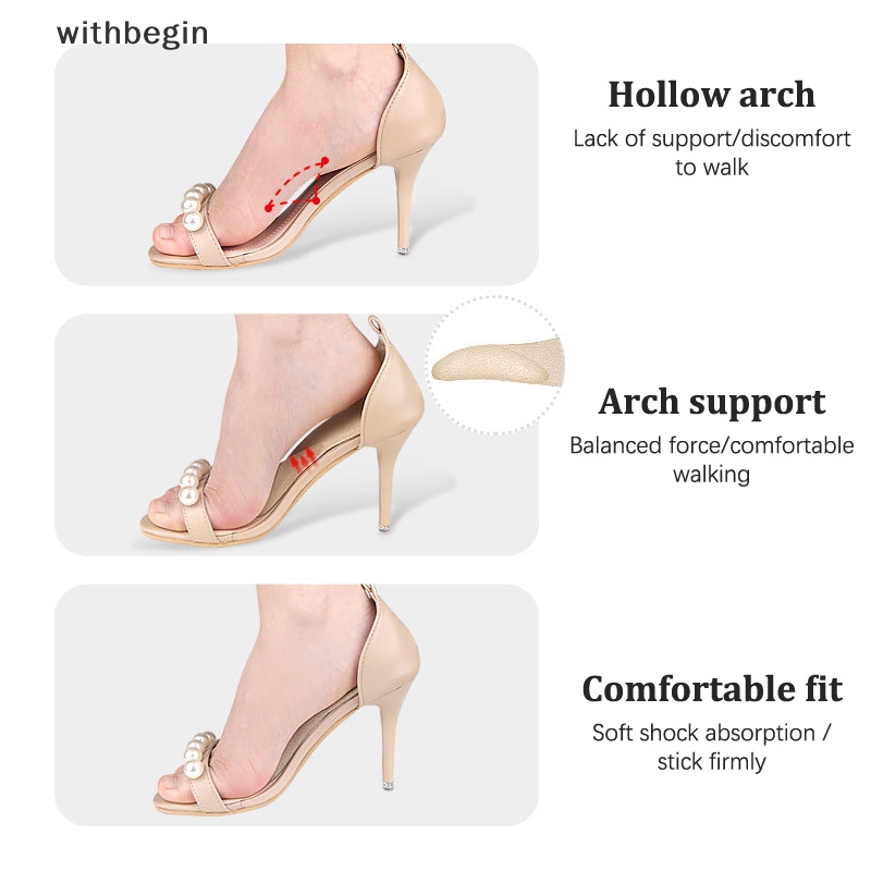 1 Cặp Đệm Lót Giày Cao Gót Dạng Cong Tự Dính Vô Hình Hấp Thụ Mồ Hôi Chống Trượt