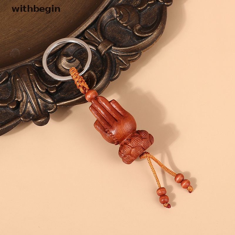 Móc Chìa Khóa Bằng Gỗ Đào Hình Bàn Tay Phật Phong Cách Vintage Dành Cho Nam Nữ