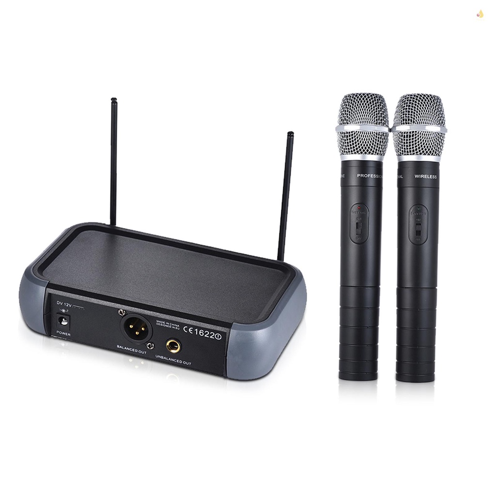 Hệ Thống Micro Cầm Tay Không Dây VHF Hai Kênh 6.35mm Kèm Chức Năng Echo 2 Micro Và 1 Bộ Nhận Âm Thanh 6.35mm Dùng Để Hát Karaoke Tiệc Tùng Gia Đình