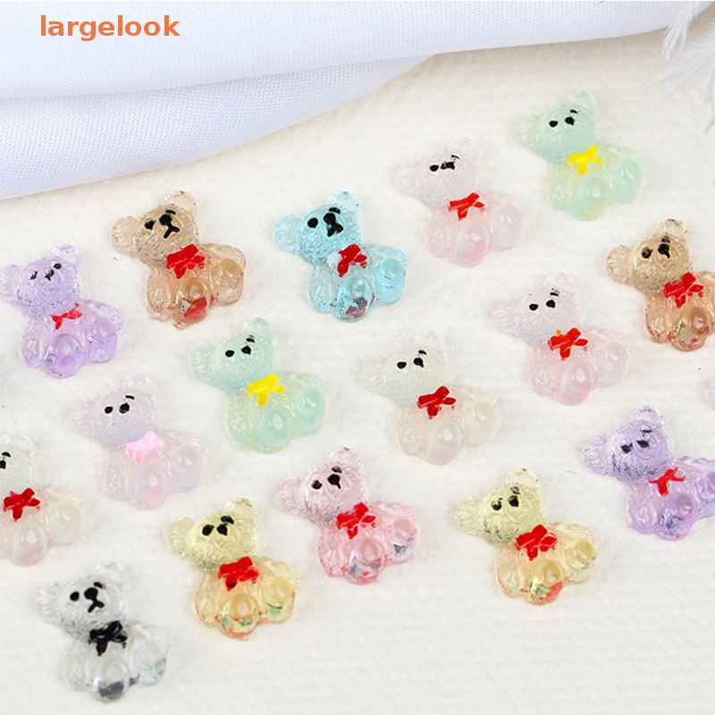 [Biglook] Set 10 Miếng Dán Trang Trí Móng Tay Nghệ Thuật Bằng Nhựa Resin Phát Quang Hình Gấu Hoạt Hình DIY