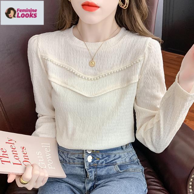 Áo Tay Dài Cổ Tròn Màu Sắc Đơn Giản Cho Nữ
