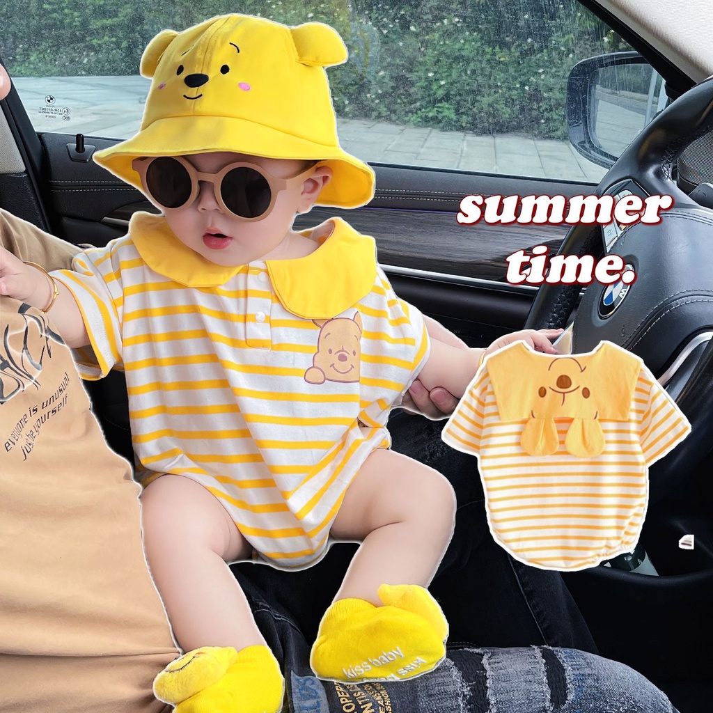 Áo Liền Quần Ngắn Tay Họa Tiết Sọc Thời Trang Dành Cho Bé