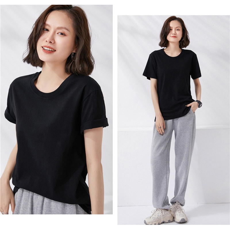 Áo Thun Cotton Cổ Tròn Tay Ngắn Màu Trơn Thời Trang Mùa Hè Mới Cho Nữ Size S-XXL