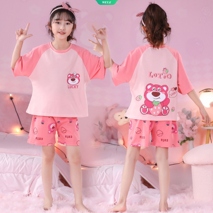 Bộ Đồ Ngủ Áo Thun Tay Ngắn In Hoạt Hình Gấu Dâu Tây Và Ngôi Sao Dylan Đơn Giản Thoải Mái Thời Trang Mùa Hè Phong Cách Hàn Quốc Cho Bé