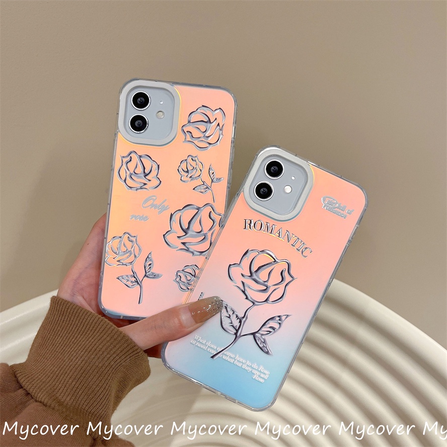 Ốp Điện Thoại Silicon Mềm Họa Tiết Hoa Hồng Màu Gradient Cho iPhone 14 13 12 11 Pro Max X XR Xs Max 6 7 8 Plus