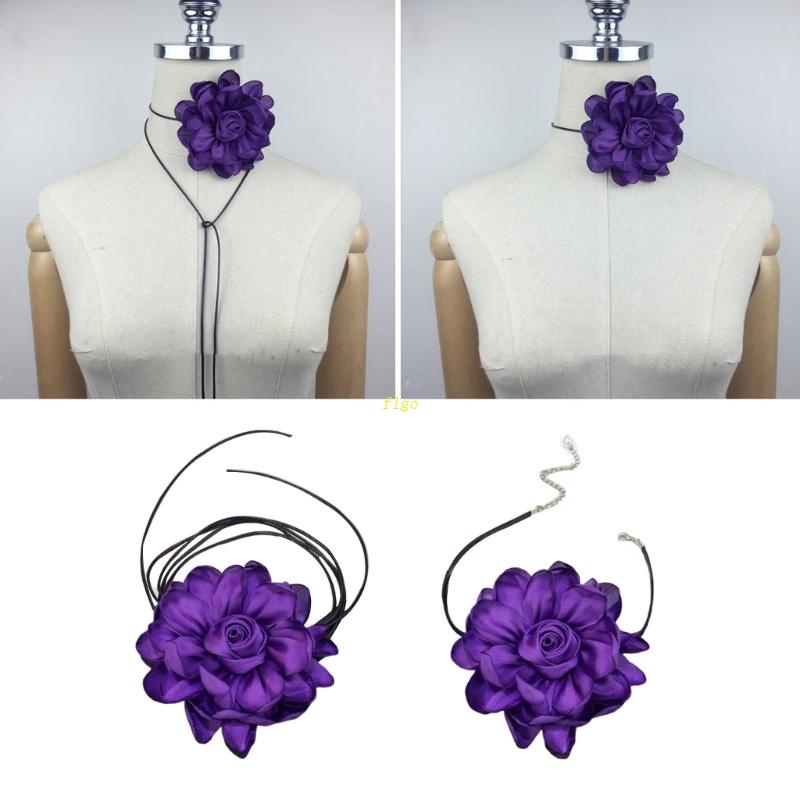 Vòng Cổ Choker Bản Lớn Bằng Vải Satin Họa Tiết Hoa Trang Trí Tiệc Tối