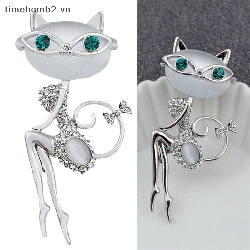 {Timebomb} Ghim Cài Áo Hình Mèo Nhỏ Đính Đá Opal Dễ Thương Quyến Rũ Thời Trang