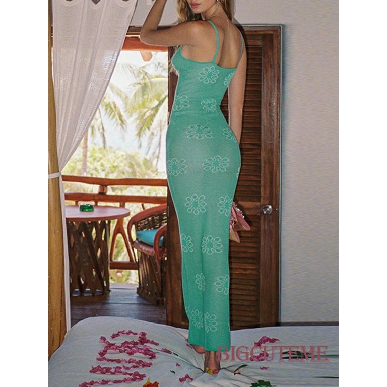 Đầm Dài Không Tay Hở Lưng Họa Tiết Hoa Thời Trang Cho Nữ