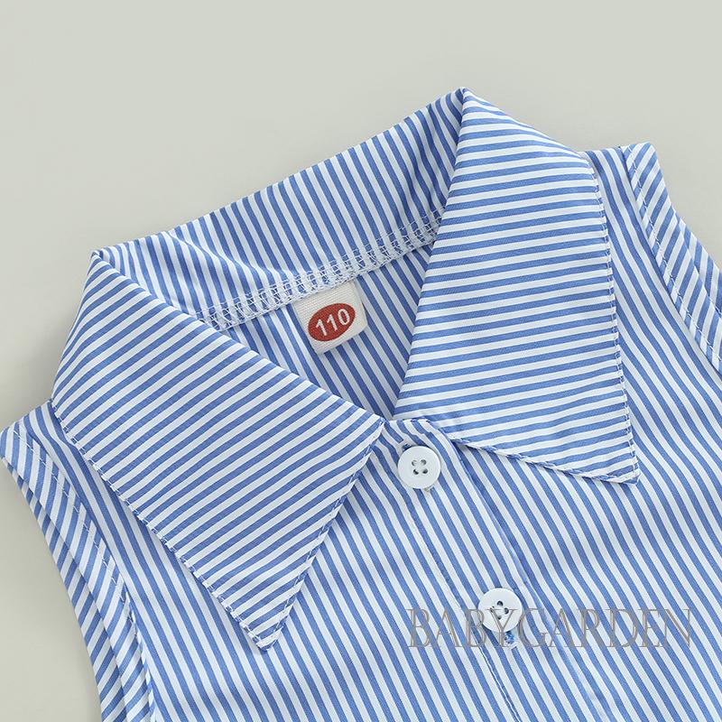 Set Áo Sơ Mi Không Tay Kẻ Sọc + Quần Short Thời Trang Mùa Hè Cho Bé Gái 3-7 Tuổi