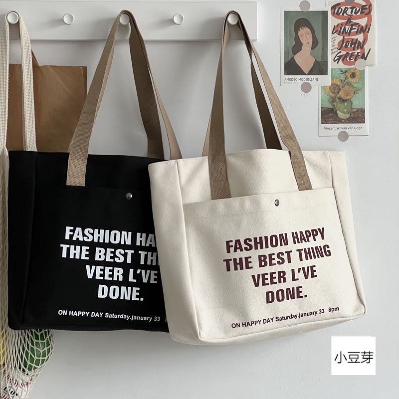 Túi Tote Canvas Sức Chứa Lớn In Chữ Thời Trang Hàn Quốc Cho Nữ HZFTR0561