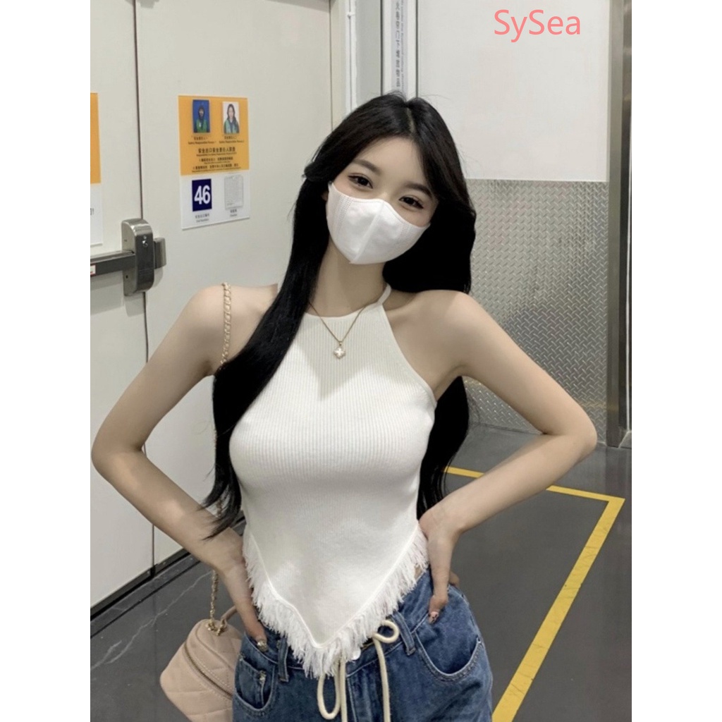 Phụ nữ mùa hè có dây đeo cổ tua cổ không thường xuyên dệt kim dây đeo Samisole