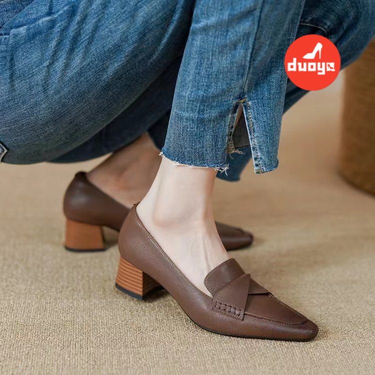 Tóc Duoya Thẳng ~ [Hàng Có Sẵn] Giày Búp Bê Mũi Vuông Đế Mềm Phẳng Gót Thấp Phối Màu Khóa Kim Loại Hợp Thời Trang Cho Nữ (3cm) Giày Cao Su Mũi Nhọn Thời Trang Thanh Lịch Cho Nữ