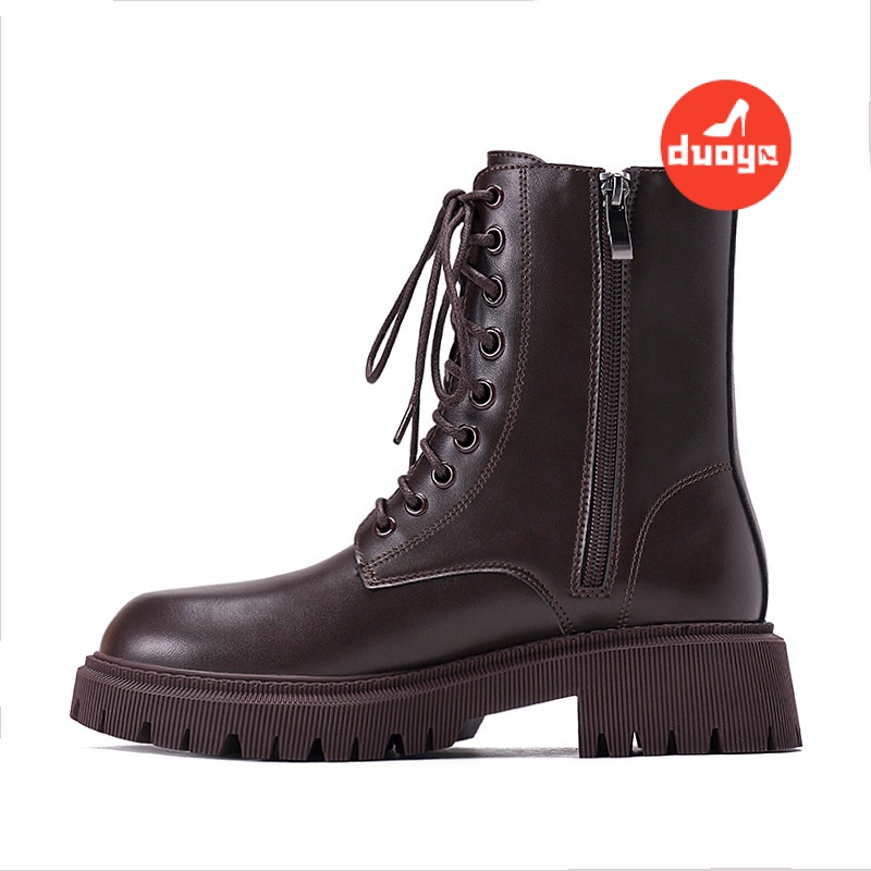 Duoya Giày Bốt Martin Da Mềm Dày Dặn Màu Nâu Cà Phê Phong Cách Anh Quốc Thời Trang Xuân Thu 2022 Cho Nữ